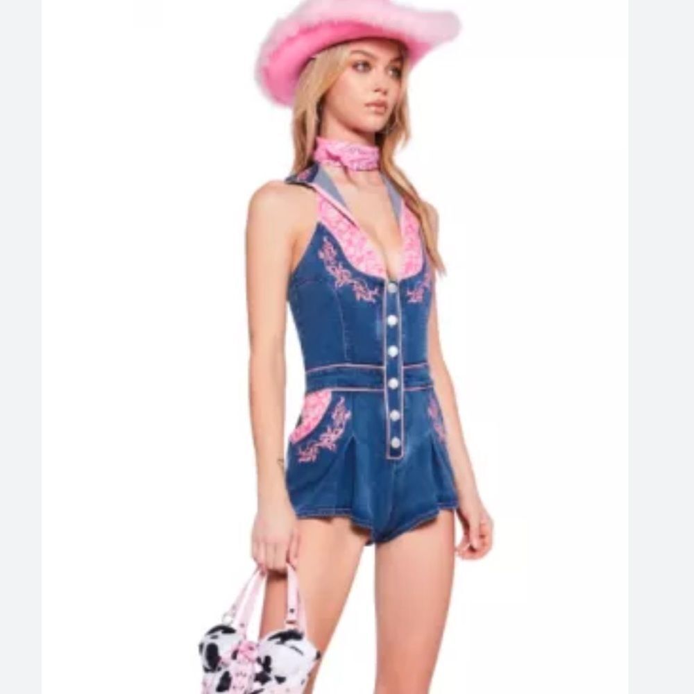 NWT Sugar Thrillz Rodeo Rendezvous Denim Romper - Picture 3 of 4